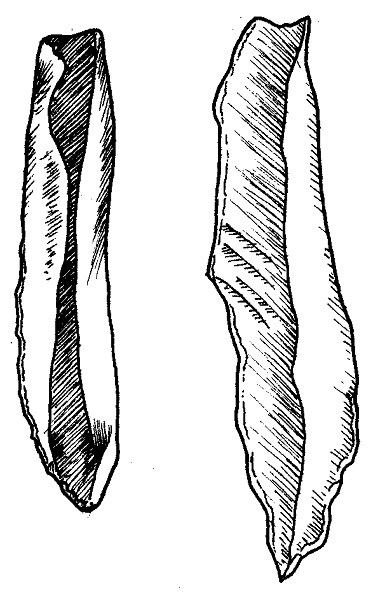ink drawing of long, thin stone knives.