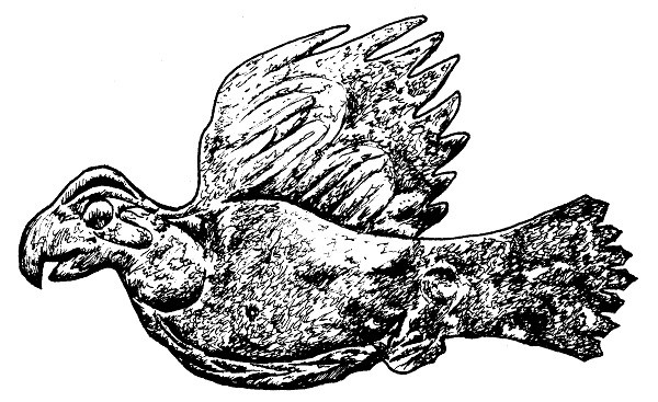 line drawing of bird effigy artifact.