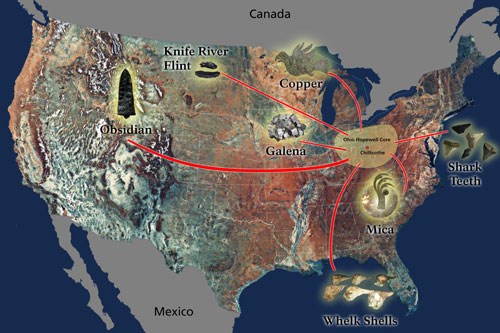 A map of the united states with various artifacts placed over different parts to represent where they came from