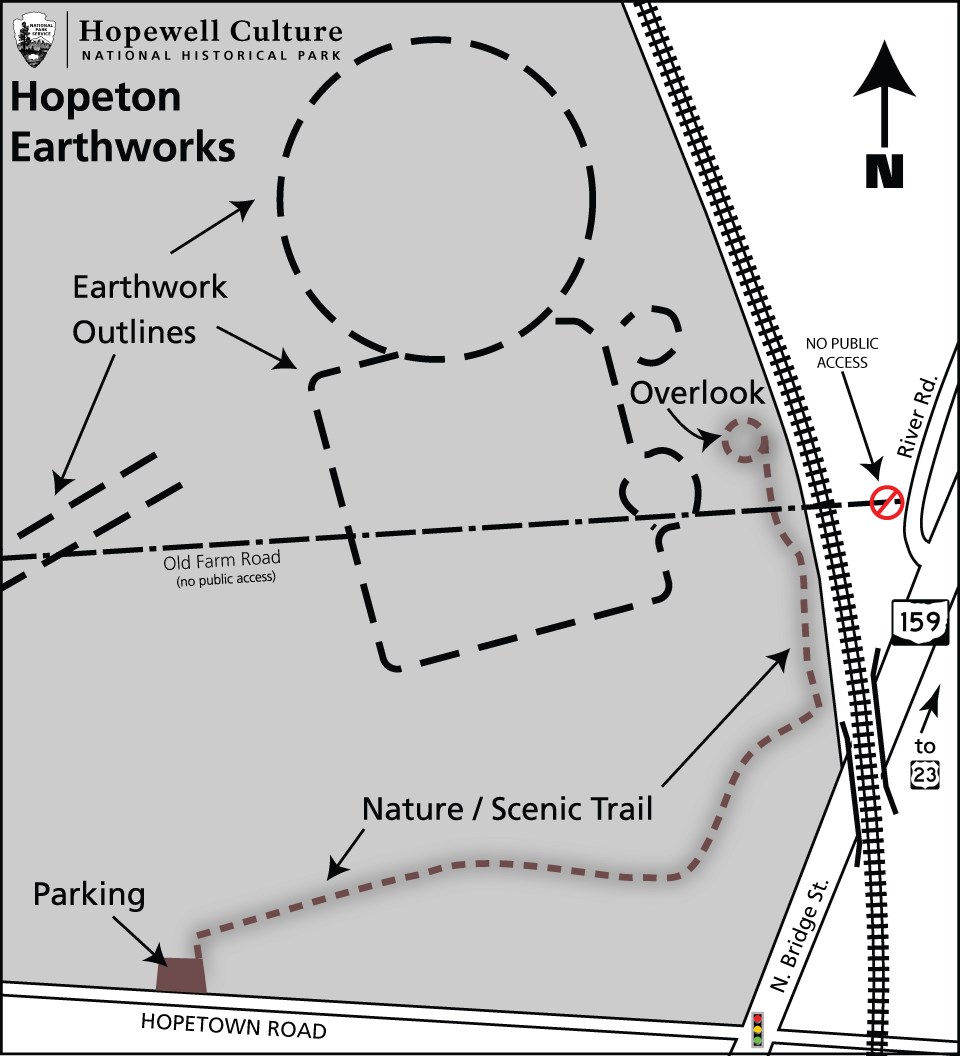 An aerial map showing park grounds and surrounding area