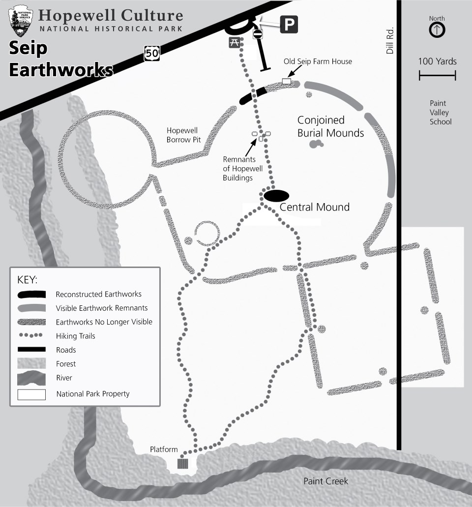 A map showing the details of the grounds at Seip Earthworks