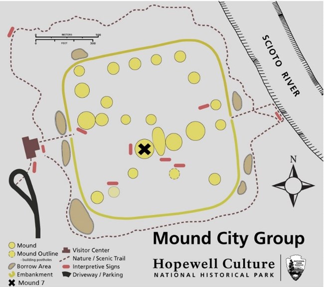 Mound City map map noting locations of mounds and earthworks