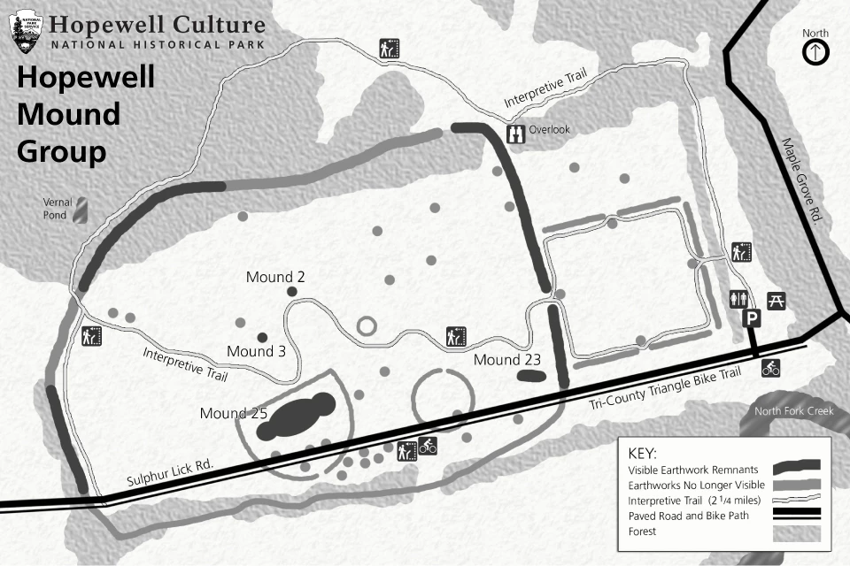 Hopewell Mound Group Map A map showing the details of the grounds at Hopewell Mound Group