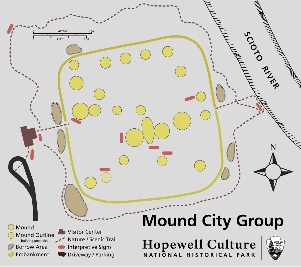 A map showing the details of the grounds at Mound City Group