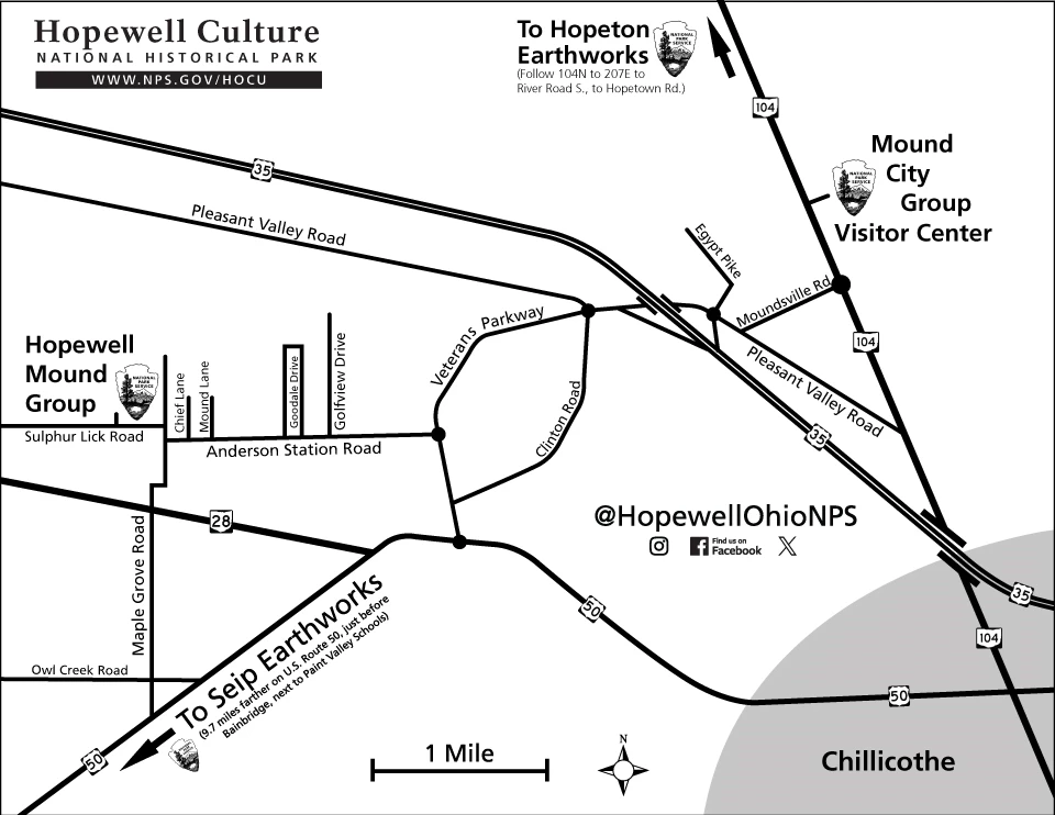 Six sites map New Hopewell Culture NHP (Driving Map)