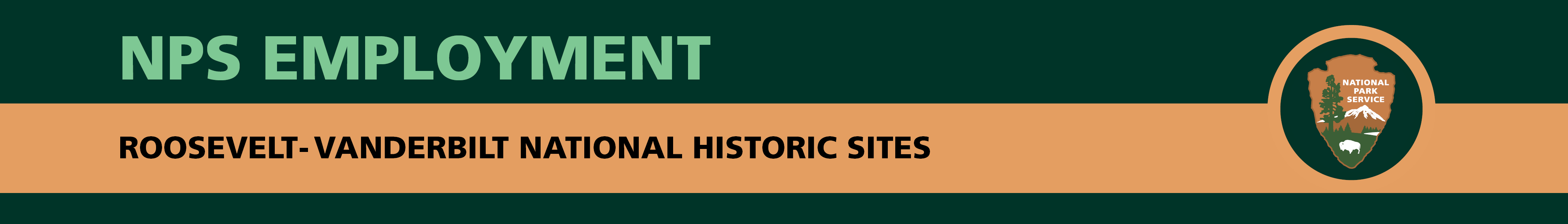 A banner with text that reads, "NPS Employment. Roosevelt Vanderbilt National Historic Sites."