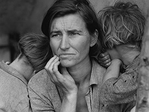 A woman with hopeless look on her face.