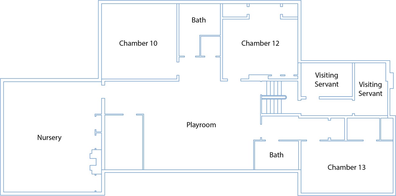 A floorplan of the third floor with room labels.