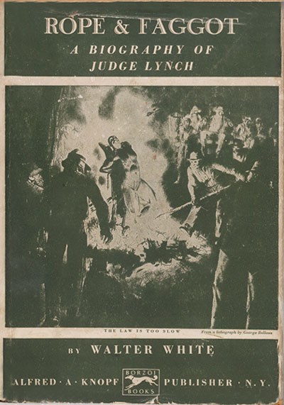 Book Cover of Rope and Faggot by Walter White with illustration of a lynching.
