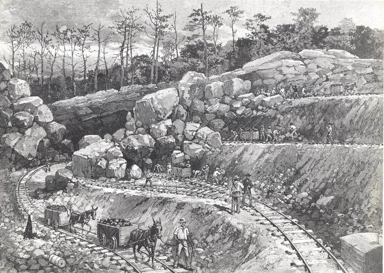 Sketch of miners searching for ore.