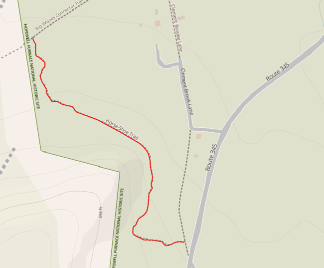 NPS Park Map with red line highlighing trail closure