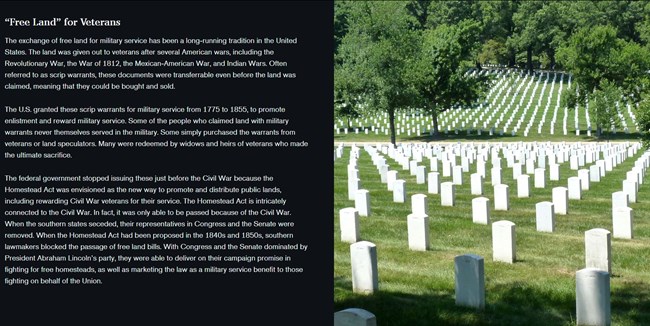 text on the left and an image of a cemetery on the right
