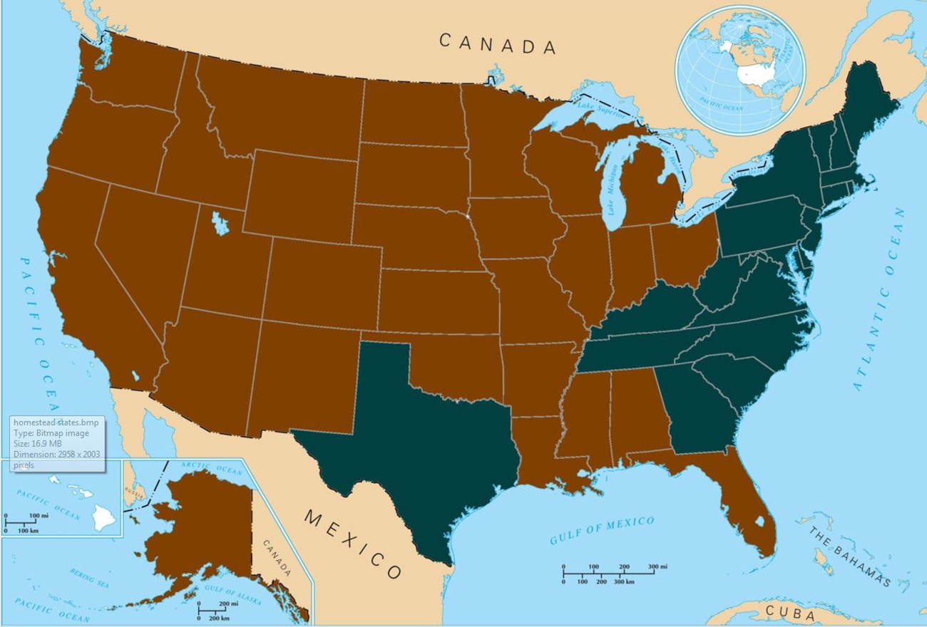 Map of Homesteading States