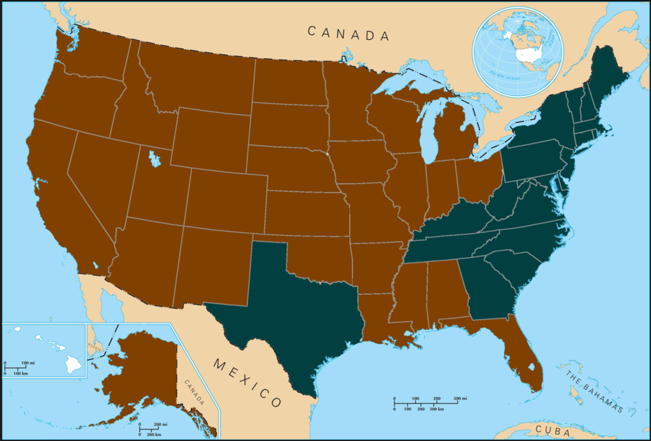 Image of a map of the United States of America that shows the states homesteaded.
