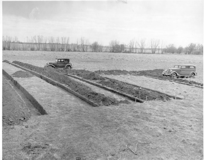 four long archeological trenches