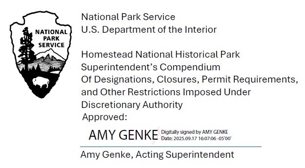 NPS Arrowhead logo followed by letterhead information and signature from park's acting superintendent.