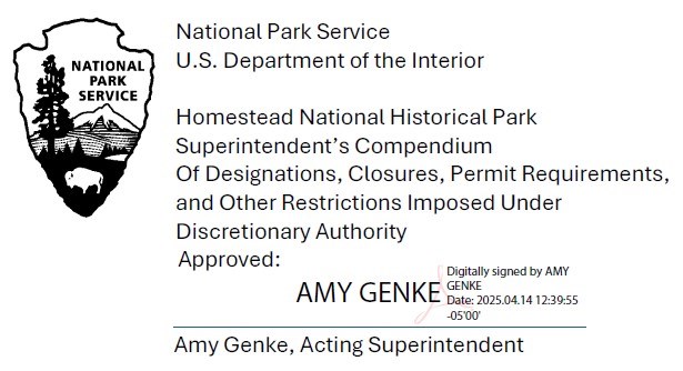 NPS Arrowhead logo followed by letterhead information and signature from park's acting superintendent.