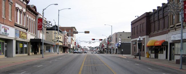 Downtown street view in Beatrice, Nebraska.