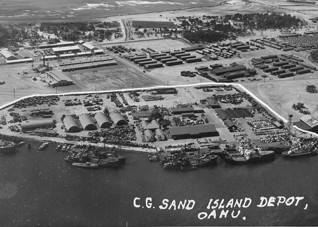 Aerial view of Sand Island Detention Camp