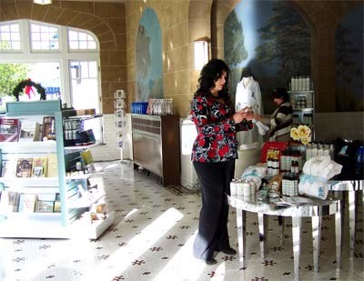Two women shop in the park store. Two women shop in the park store.