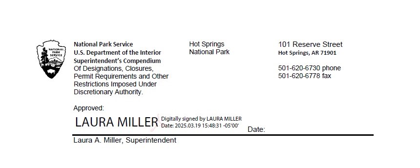Digital signature of park superintendent Laura Miller dated March 19, 2025