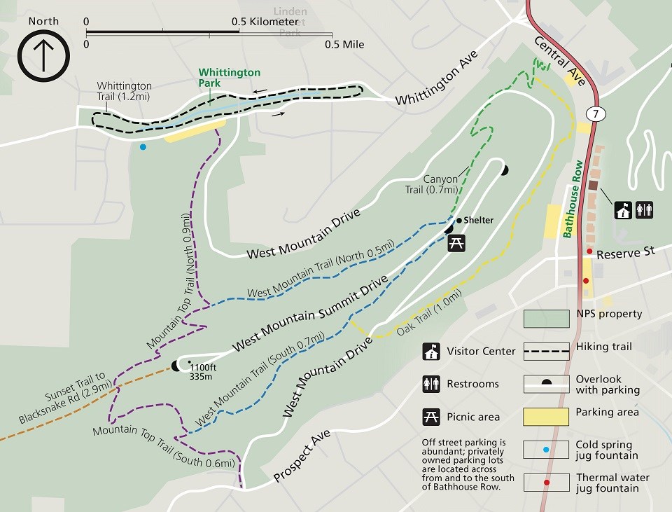 Short, interconnected trails travel up and around West Mountain. Canyon Trail connects the downtown area to the West Mountain Trails, and Mountain Top Trail connects Whittington Park to the West Mountain Trails.