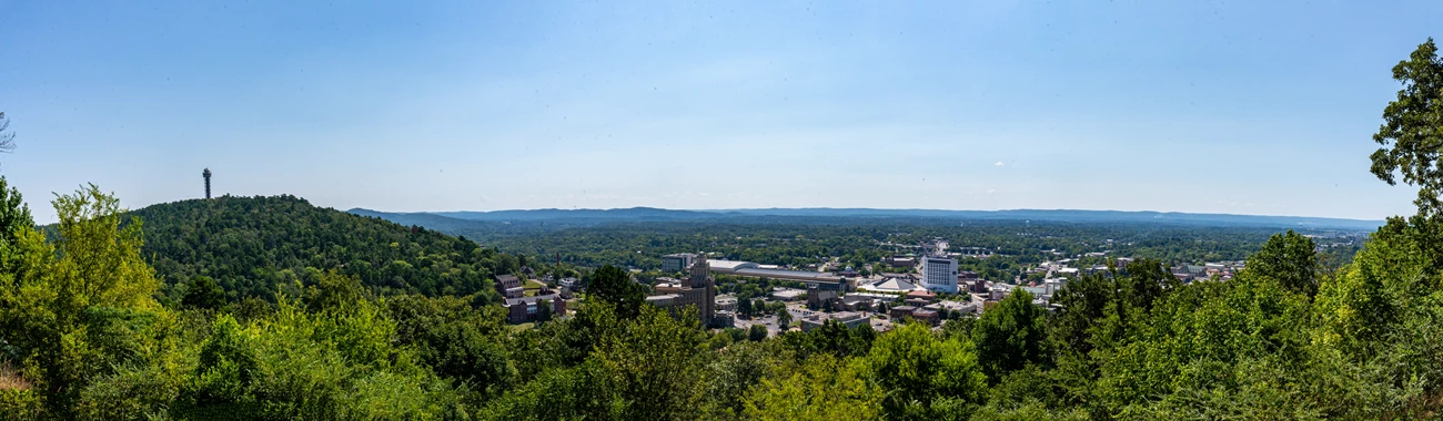 West Mountain Lower Overlook A panoramic view from up on West Mountain with downtown Hot Springs in view along with the mountain tower