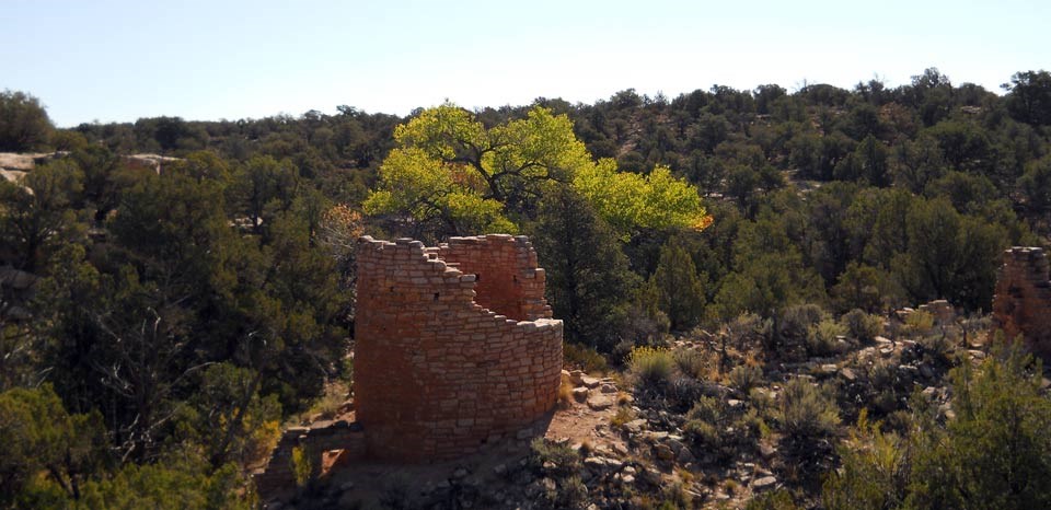 tower at Cutthroat Castle with fall leaves in background