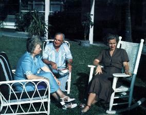 President Harry S Truman, Bess Wallace Truman, and Margaret Truman outside in Key West, Florida. President Harry S Truman, Bess Wallace Truman, and Margaret Truman outside in Key West, Florida.