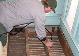 The wetting agent is injected into the drilled lath holes. The wetting agent is injected into the drilled lath holes.