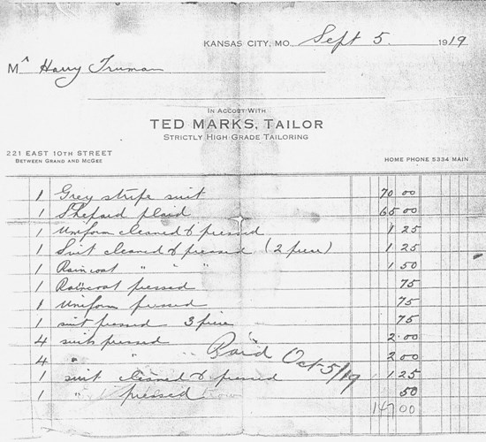 Receipt from Ted Marks, 1919.