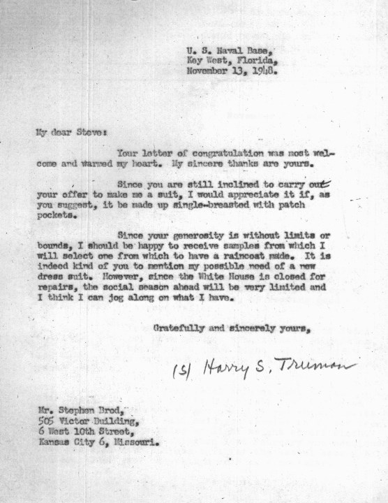 Letter from Truman to Stephen Brod.