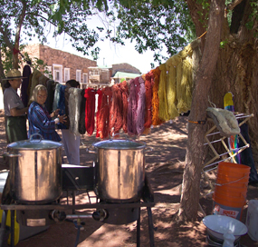 Drying dyed wool. Drying dyed wool.
