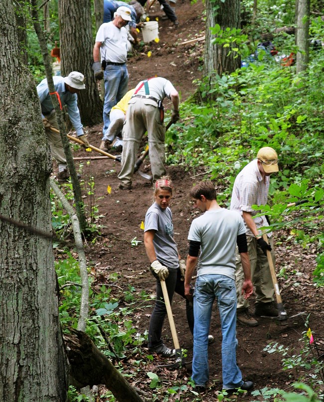 Volunteers Trail-builders Volunteers wroking on the Ice Age Trail in Chippewa County.