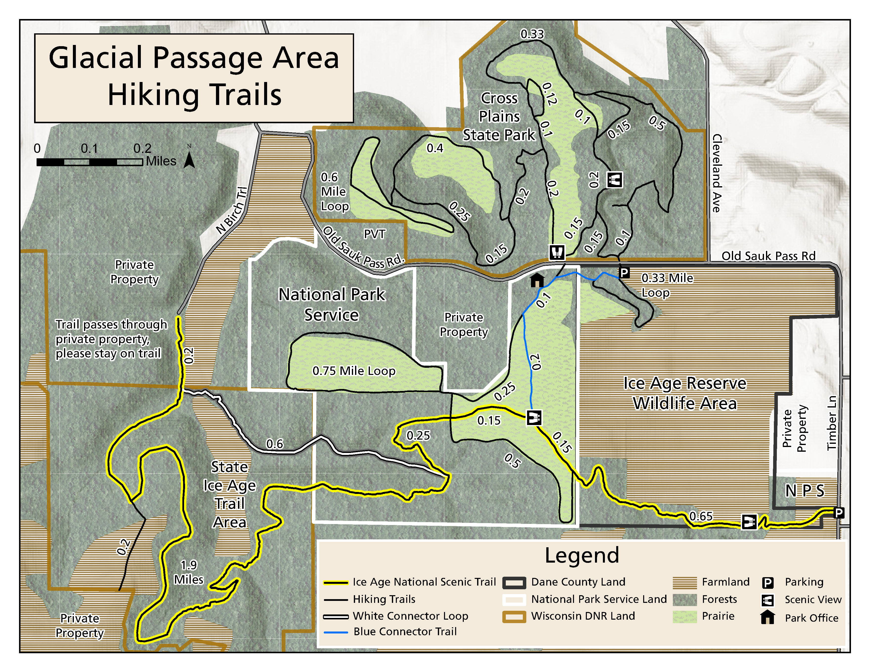 Map of the trails at the Glacial Passage in Cross Plains, Wisconsin