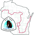 Map of Wisconsin showing location of Ice Age Trail with official logo.