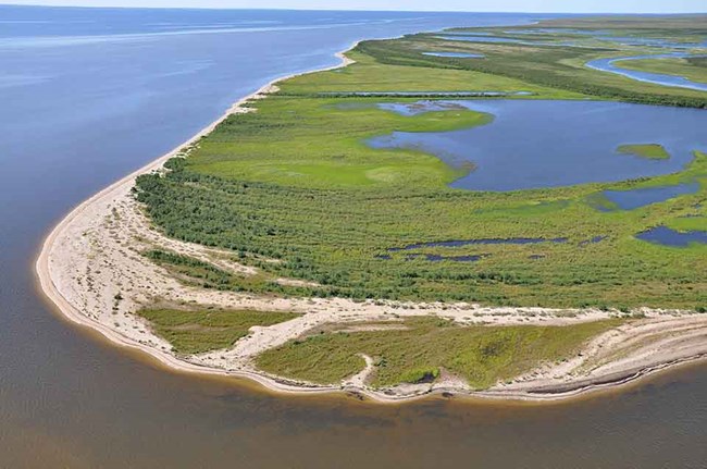Arctic coast and lagoons An aerial image from ShoreZone of a sandy beach and coastal lagoons.