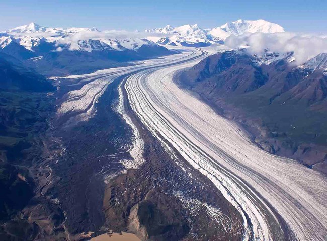 Nebesna Glacier in Wrangell-St Elias with Mt Blackburn in the background.