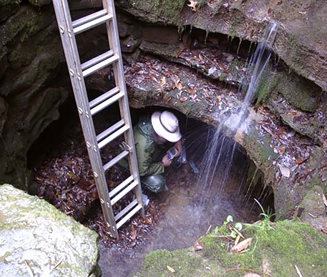 Water monitoring at Abraham Lincoln Birthplace National Historic Park. Click on the photo to meet the Cumberland Piedmont Network Staff.