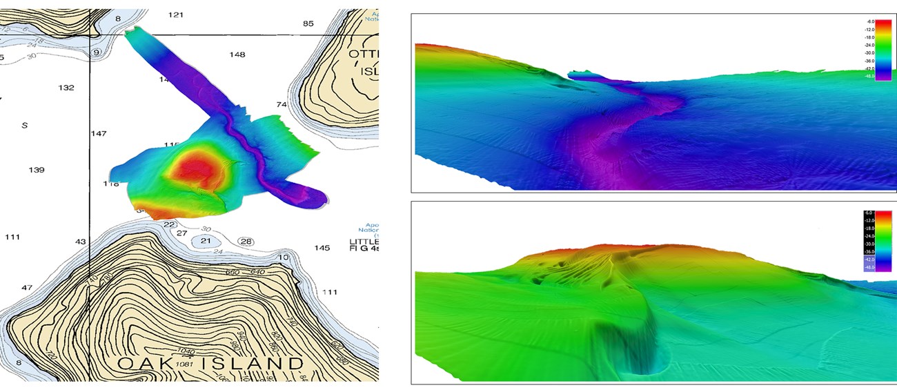colored depth data overlaid on nautical chart