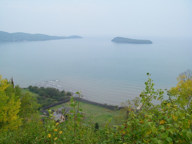 The fort on the shore of Grand Portage Bay