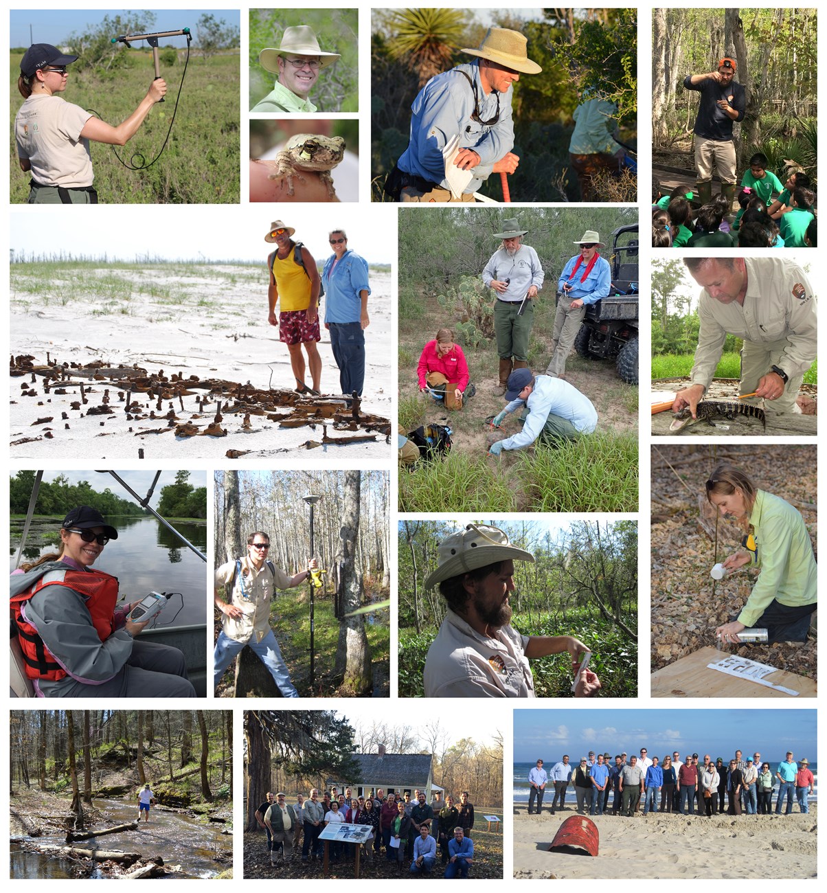 a compilation of photographs of Gulf Coast Network Staff, including some staff from network parks