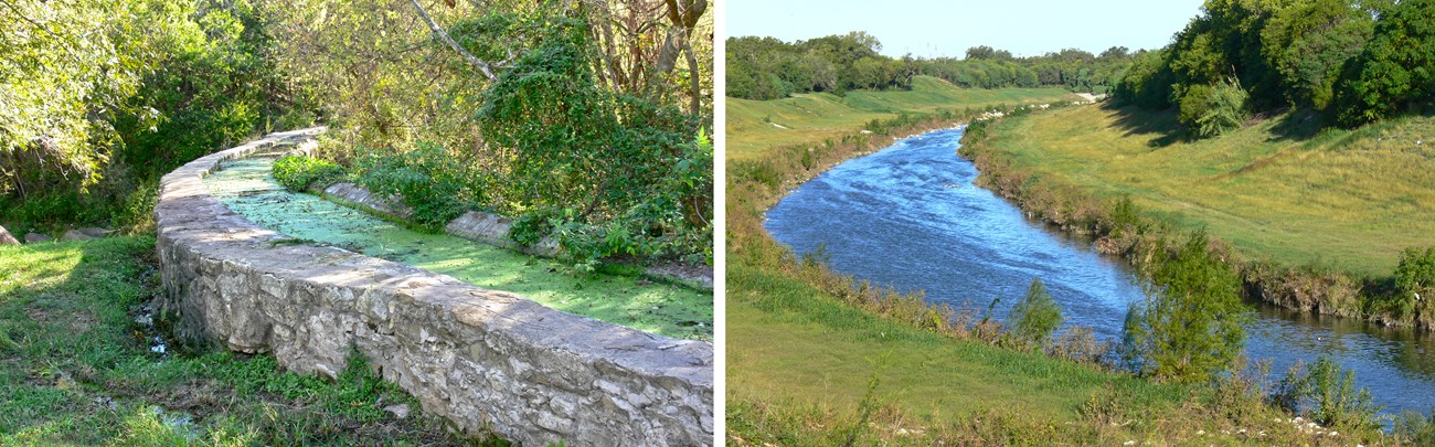 Piedras creek aqueduct for Espada acequia (left) and San Antonio river (right)