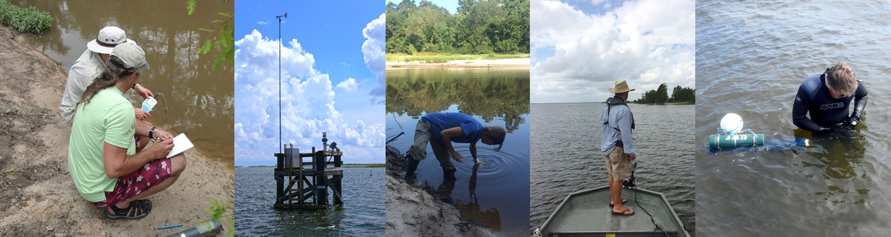 five images showing a range of methods for collecting water quality data