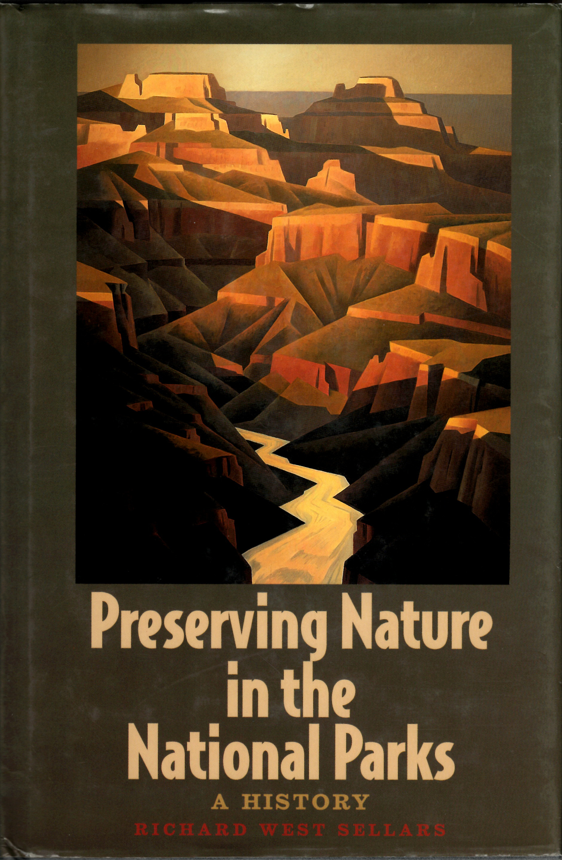 Book cover, Preserving Nature in the National Parks, with posterized graphic of the Grand Canyon. Book cover, Preserving Nature in the National Parks, with posterized graphic of the Grand Canyon.