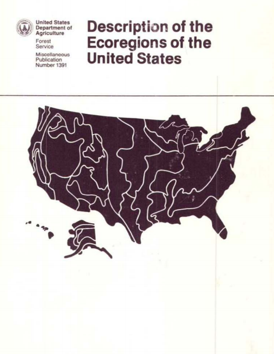 Cover of report, Description of Ecoregions of the United States, with US map divided into puzzle-like pieces.