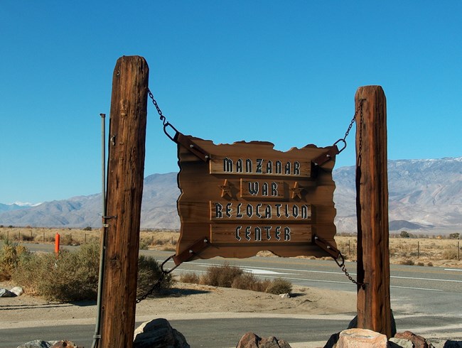Manzanar War Relocation Center historic sign