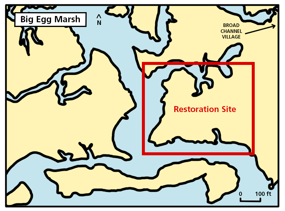 Big Egg Map Map of Big Egg Marsh with red rectangle in center right to outline restoration site