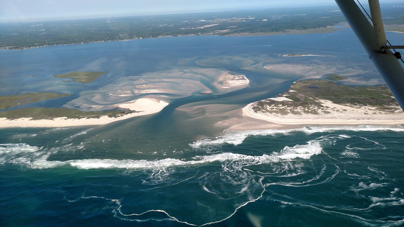 Aerial photo of the breach near Old Inlet, located within Fire Island National Seashore's wilderness area, June 1, 2016.