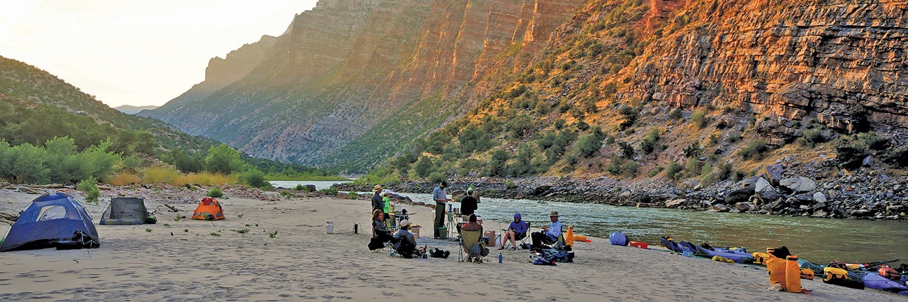 River campsite at sunset